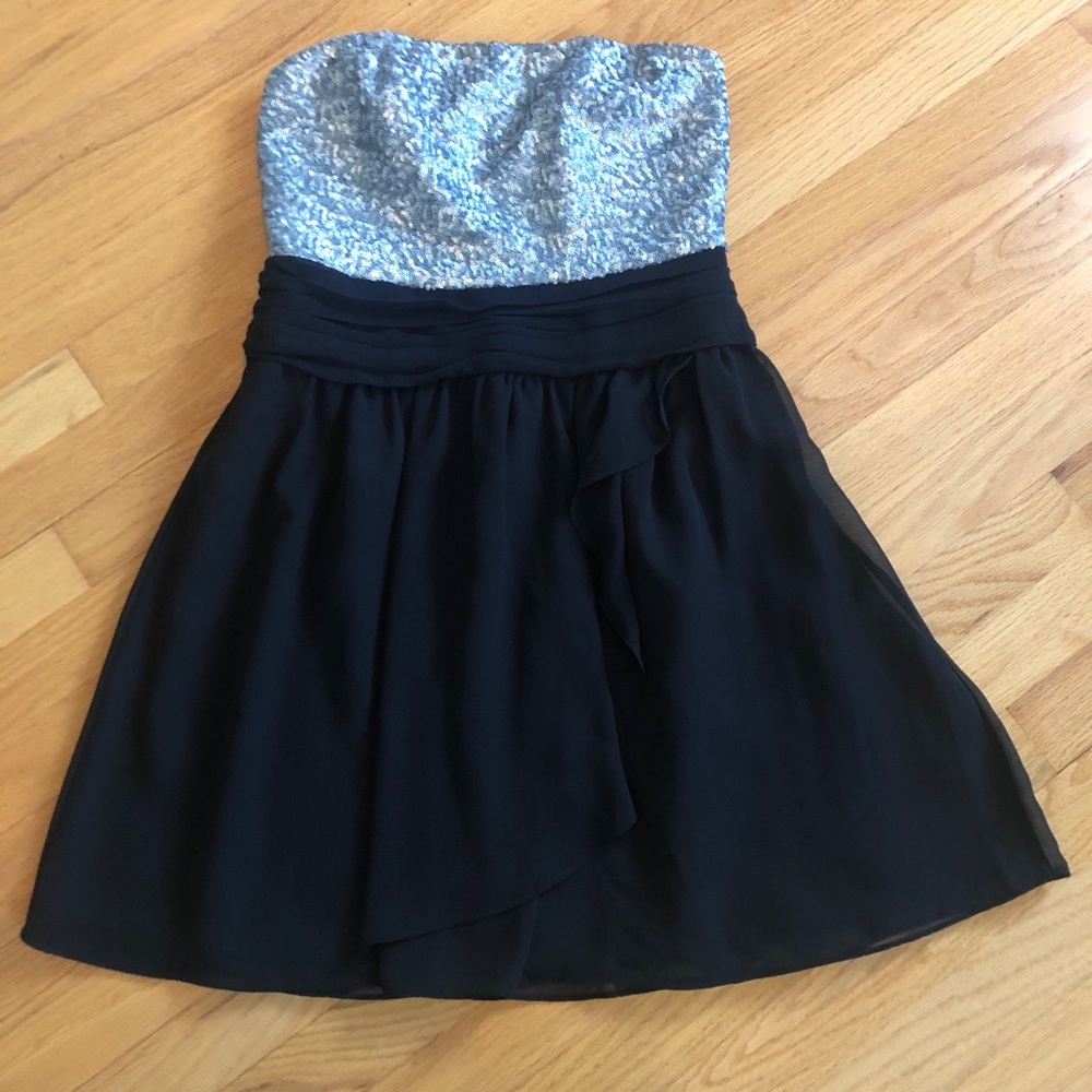 Express Strapless black/silver sequined dress